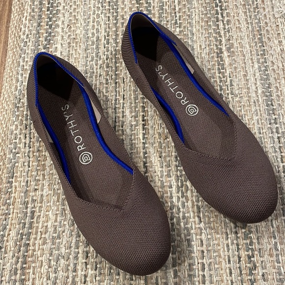 Rothy's Shoes - Rothy's Brown Flats with Blue Trim